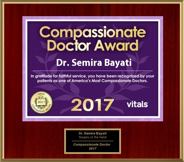 Dr. Semira Bayati Compassionate Doctor Award 2017 plaque from Vitals for faithful service to patients