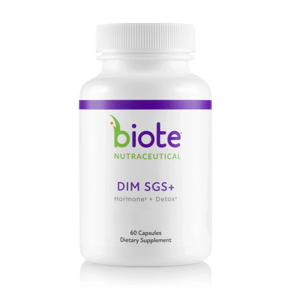 Biote Nutraceutical DIM SGS+ dietary supplement bottle with 60 capsules for hormonal support