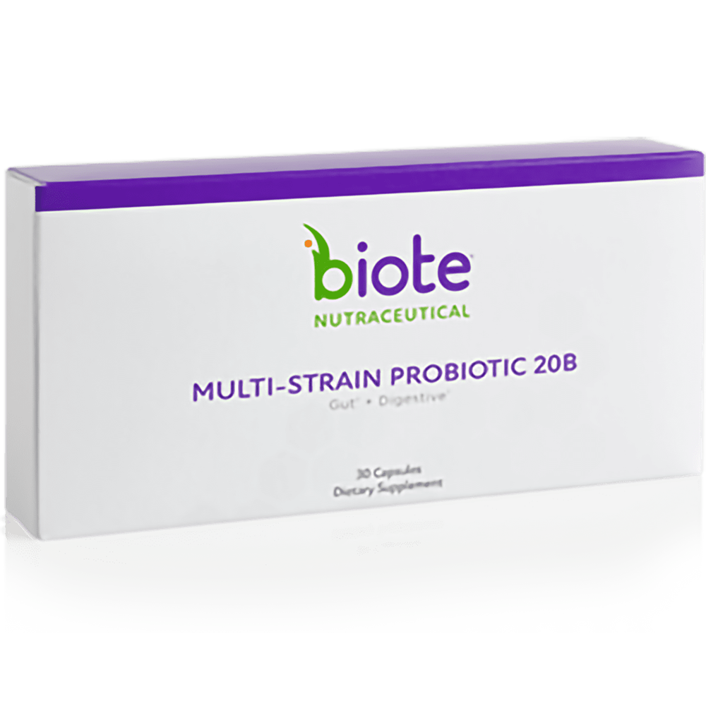 Biote Multi-Strain Probiotic 20B supplement box containing 30 capsules for digestive health support