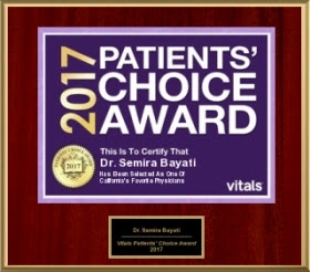 Dr. Samira Bayati 2017 Patients' Choice Award plaque recognizing excellence in patient care and satisfaction