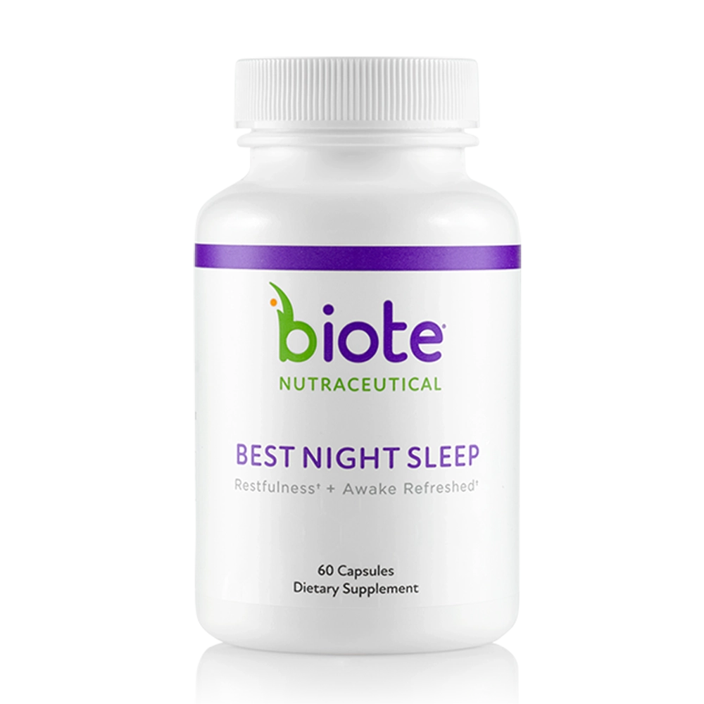 Biote Nutraceutical Best Night Sleep supplement bottle with 60 capsules for sleep support and melatonin
